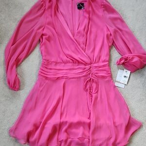 Maison Tara Women's Long Sleeve Chiffon Surplice Solid Fit and Flare Dress - 12